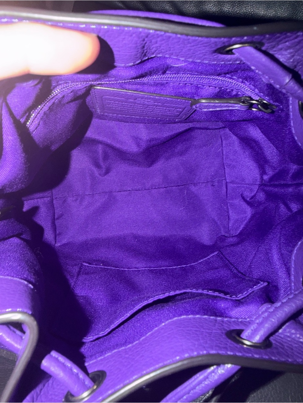 Coach Purple Pebbled Leather Drawstring Crossbody - Picture 8 of 12